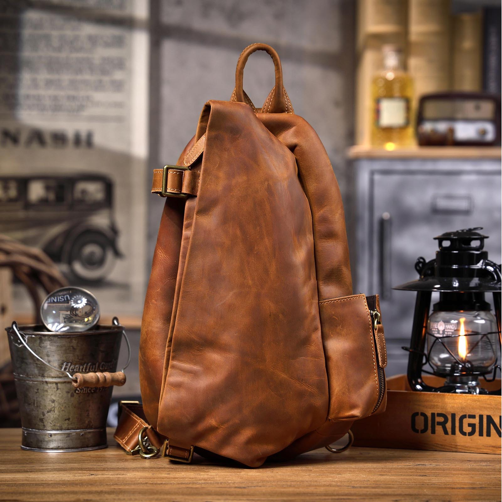 Travel Organizer Men - Sac de poitrine Vintage en cuir